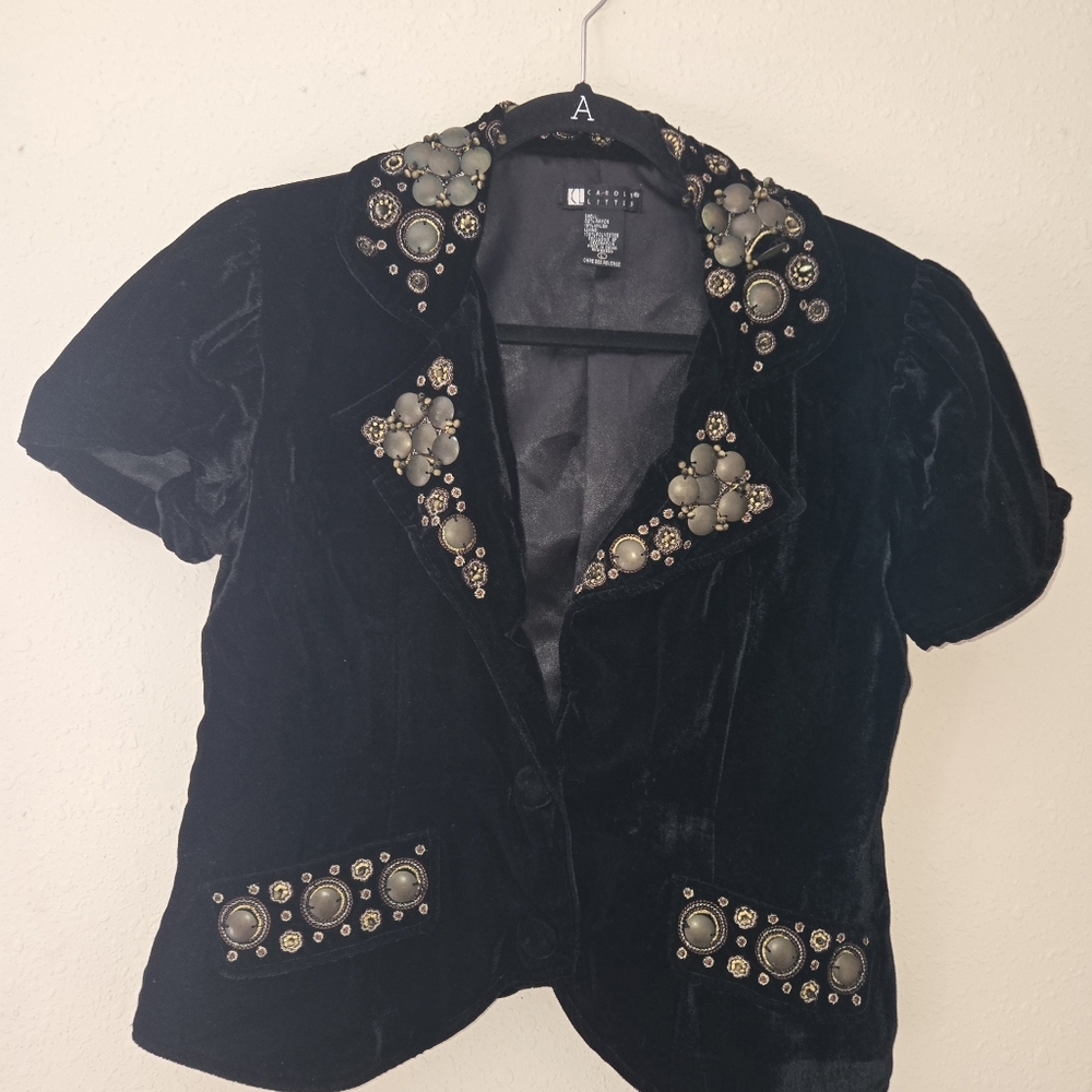 Retro Carole Little Embellished Black Velvet Top